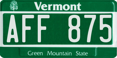 VT license plate AFF875