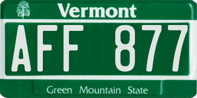 VT license plate AFF877