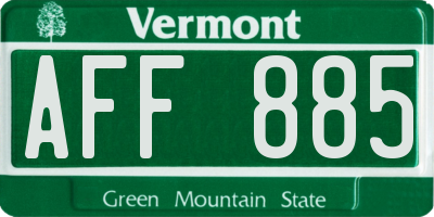 VT license plate AFF885