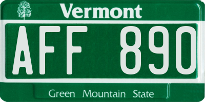 VT license plate AFF890