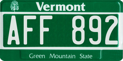 VT license plate AFF892