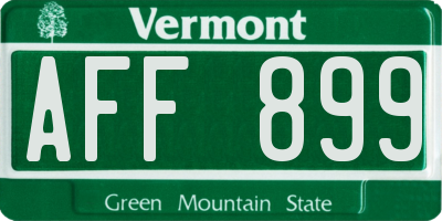 VT license plate AFF899