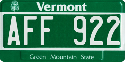 VT license plate AFF922