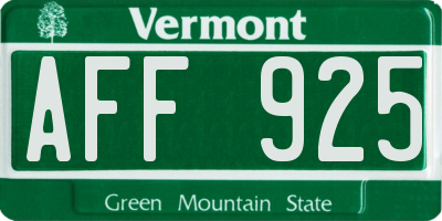 VT license plate AFF925