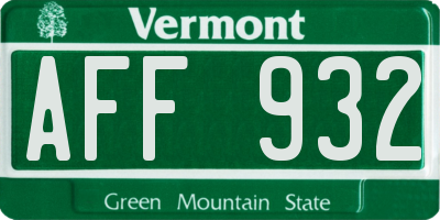 VT license plate AFF932