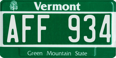 VT license plate AFF934