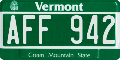 VT license plate AFF942