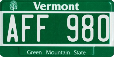 VT license plate AFF980