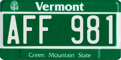 VT license plate AFF981
