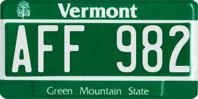 VT license plate AFF982