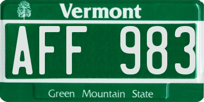 VT license plate AFF983