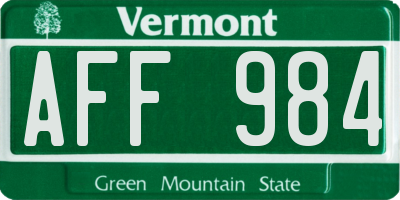 VT license plate AFF984