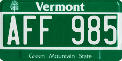 VT license plate AFF985