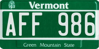 VT license plate AFF986