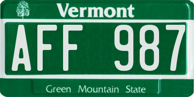 VT license plate AFF987