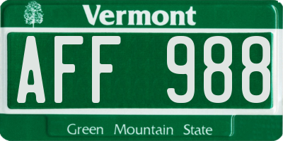 VT license plate AFF988