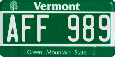 VT license plate AFF989