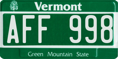 VT license plate AFF998