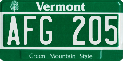 VT license plate AFG205