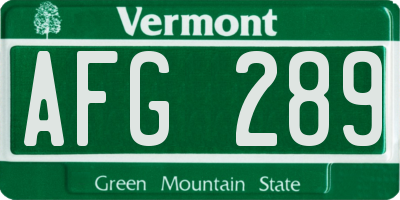 VT license plate AFG289