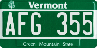VT license plate AFG355