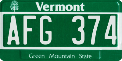 VT license plate AFG374