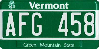 VT license plate AFG458