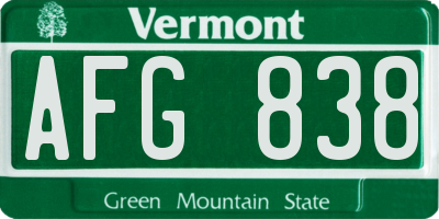 VT license plate AFG838