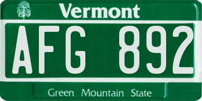 VT license plate AFG892