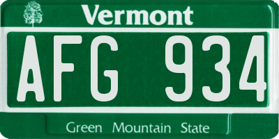 VT license plate AFG934