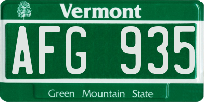 VT license plate AFG935