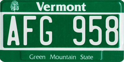 VT license plate AFG958