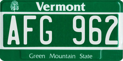 VT license plate AFG962