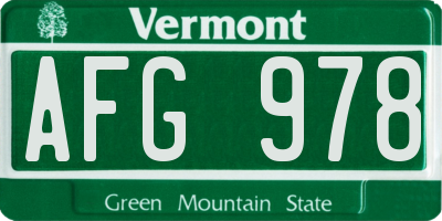 VT license plate AFG978