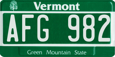 VT license plate AFG982