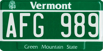 VT license plate AFG989
