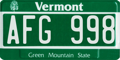 VT license plate AFG998