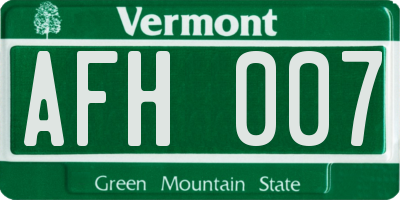 VT license plate AFH007