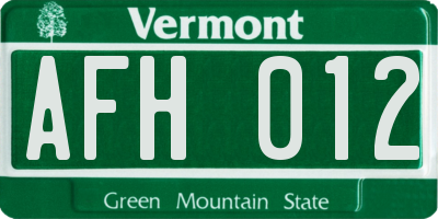 VT license plate AFH012