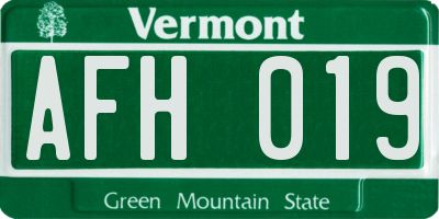 VT license plate AFH019