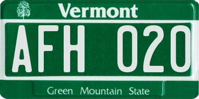 VT license plate AFH020