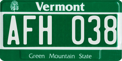 VT license plate AFH038