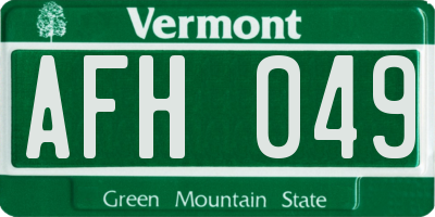 VT license plate AFH049