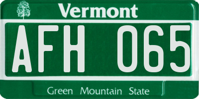VT license plate AFH065