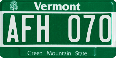 VT license plate AFH070