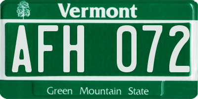 VT license plate AFH072