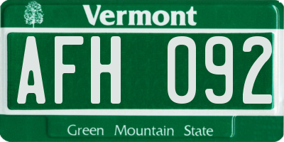 VT license plate AFH092