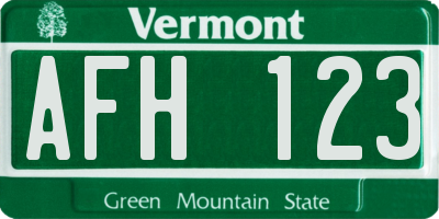 VT license plate AFH123