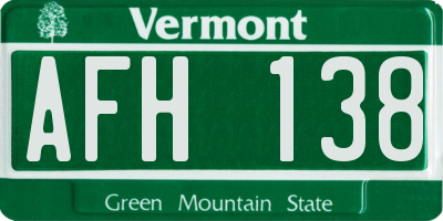 VT license plate AFH138