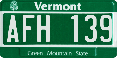 VT license plate AFH139